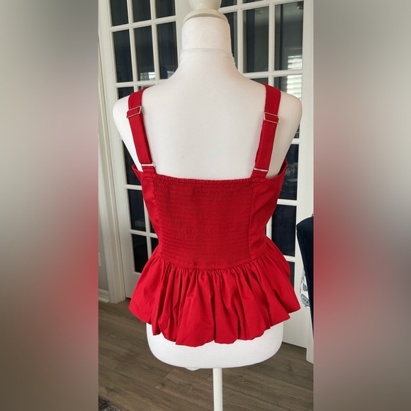 Abercrombie & Fitch Red Poplin Bubble Hem Peplum Top - Size L - Picture 10 of 16